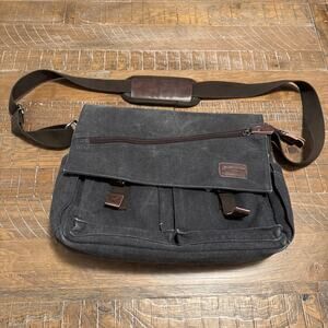RAVUO Charcoal Canvas Messenger Bag Leather Accents Vintage Workbag Skatestyle